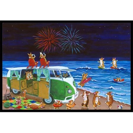 CAROLINES TREASURES Carolines Treasures 7317JMAT Corgi Beach Party Volkswagon Bus Fireworks Indoor & Outdoor Mat; 24 x 36 in. 7317JMAT